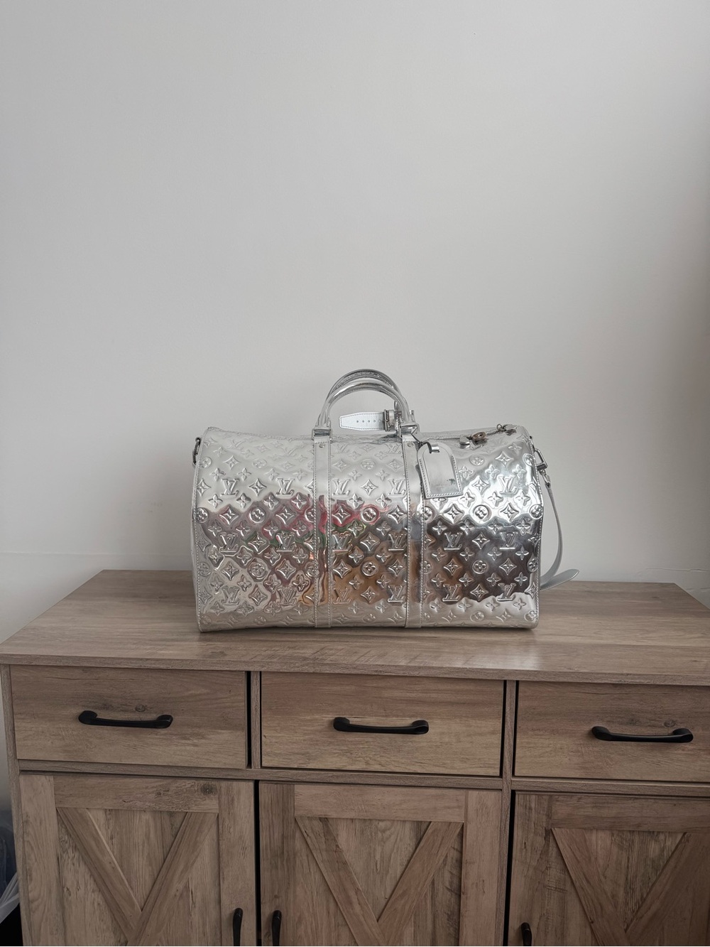Louis Vuitton Monogram Miroir Keepall 55, Silver Brand New